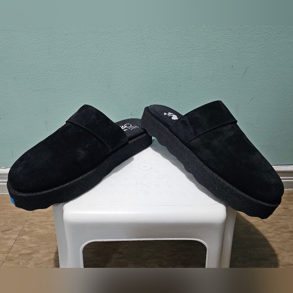 OFF-WHITE Black Leather Suede Sponge Sole Unisex Clogs Mules Slides sz 40 - Picture 8 of 11